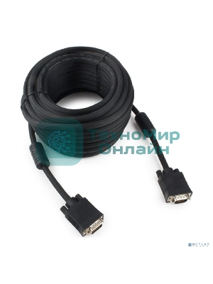 Кабель VGA Premium Cablexpert CC-PPVGA-15M-B, 15M/15M, 15м, черный, тройной экран, феррит.кольца, пакет