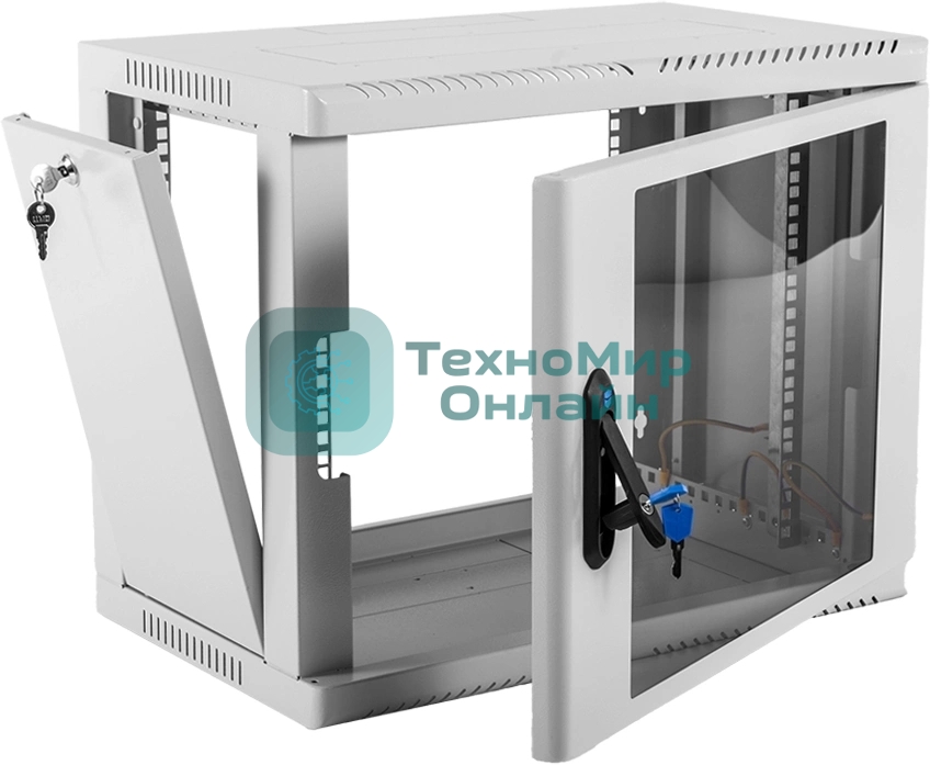 Шкаф коммутационный ЦМО (ШРН-9.350) настенный 9U 600x350 мм пер. дв. стекл 200 кг серый 300 мм 180 град.