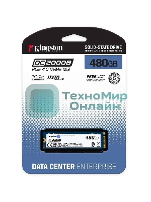 Накопитель SSD Kingston DC2000B, 480Gb, PCIe 4.0 x4, M.2 2280, R/W 7000/800