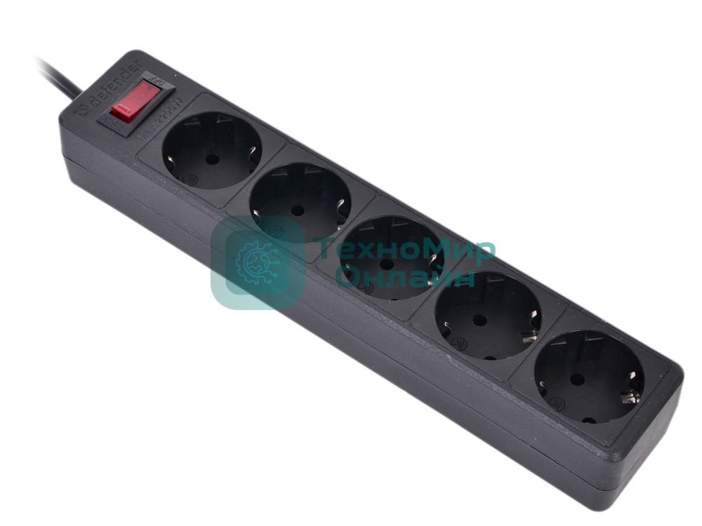 Сетевой фильтр Defender ES, 5.0 м, 5 розеток, черный