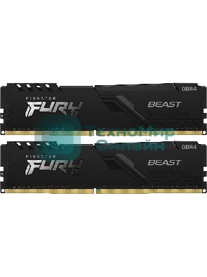 Оперативная память Kingston Fury Beast, DDR4, 16GB (2x8GB), 3600MHz, CL17, DIMM, с радиаторами, черный