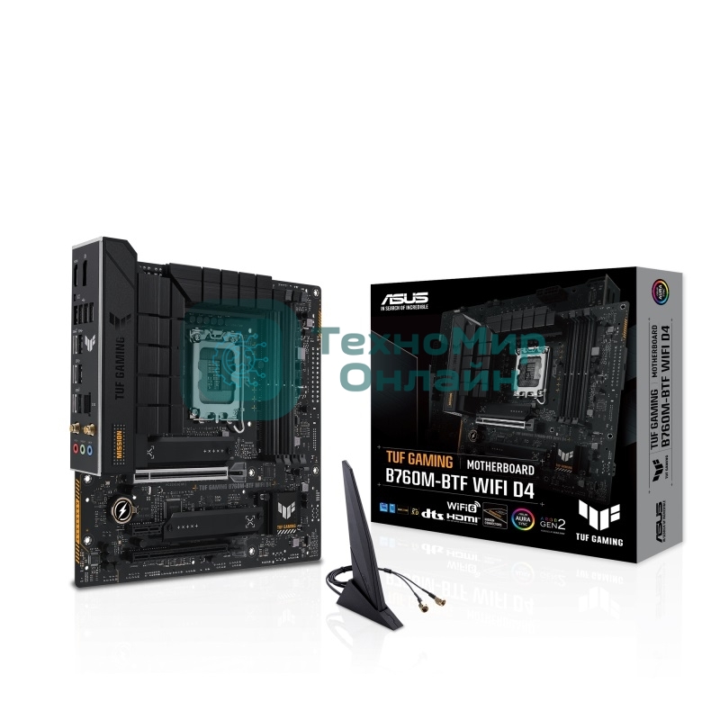 Материнская плата ASUS TUF GAMING B760M-BTF WIFI D4, LGA 1700, Intel B760, 4xDDR4, 4xSATA, 3xM.2, 1xPCIe 5.0 x16, 1xPCIe 4.0 x4, 1xPCIe x1, 1xUSB-A 3.2 Gen 2, 2xUSB-A 3.2 Gen 1, 4xUSB 2.0, 1xUSB-C 3.2 Gen 1, 1xUSB-C 3.2 Gen 2, 1x2.5Gb LAN, 3x3.5 мм, 7.1, 2.5Gb LAN, Wi-Fi 6, Bluetooth 5.2, mATX