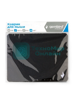 Коврик для мыши Gembird MP-BLACK-S, черный, 220х180х2мм, ткань/резина, пакет
