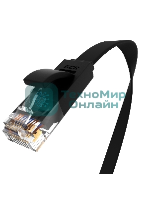 Патч-корд Greenconnect PROF плоский прямой 10.0m, UTP медь cat.6, черный, позолоченные контакты, 30 AWG, GCR-LNC616-10.0m, ethernet high speed 10 Гбит/с, RJ45, T568B