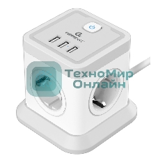 Сетевой фильтр Cablexpert Tower, TWR-4-U3-W-2, 4р, 10А, 3xUSB, 3.1А, 2 м, ур. защиты 2+, белый, коробка