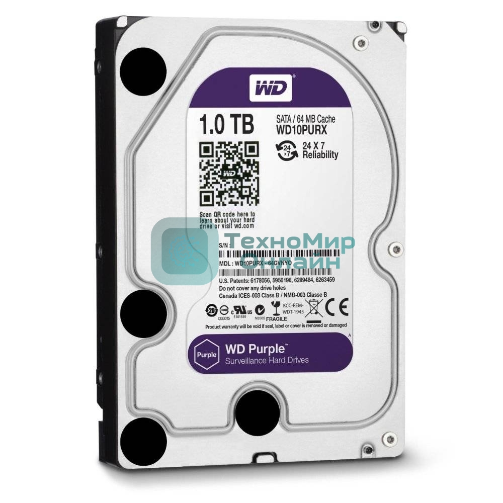Жесткий диск Western Digital 1Tb Purple, SATA III 5400rpm, 64Mb 3.5