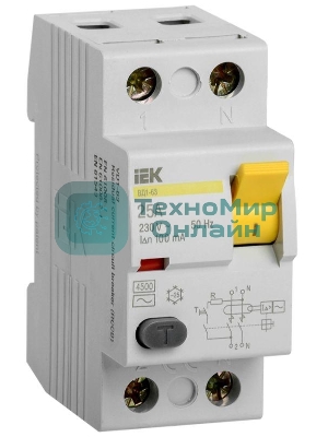 Выключатель дифференциального тока (УЗО) IEK MDV10-2-025-100 ВД1-63 2Р 25А 100мА IEK