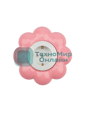 Розетка одноместная Kranz HAPPY Цветок скрытой установки, с заземлением и защитными шторками, белая/розовая