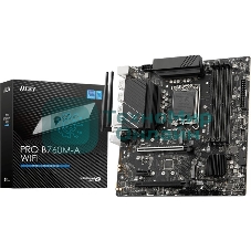 Материнская плата MSI PRO B760M-A WIFI, LGA 1700, Intel B760, 4xDDR5, 4xSATA, 2xM.2, 1xPCI-E 4.0 x16, 1xPCI-E 4.0 x4, 2xHDMI, 2xDP, 1x2.5Gb LAN, 2xUSB-A 2.0, 2xUSB 3.2 Gen 1, 2xUSB 3.2 Gen 2, 3x3.5 мм, 7.1, Micro-ATX