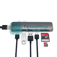 USB-концентратор Satechi Aluminum Pro Hub для Macbook Pro (USB-C). Порты: HDMI, Thunderbolt 3, USB Type-C, SD, microSD, 2 x USB 3.0. серый космос.