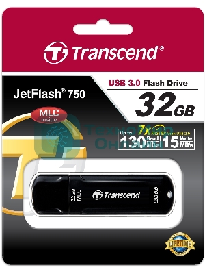 Флешка USB Transcend JetFlash 750 (TS32GJF750K), 32Gb, USB 3.0, R/W 130/30, черный