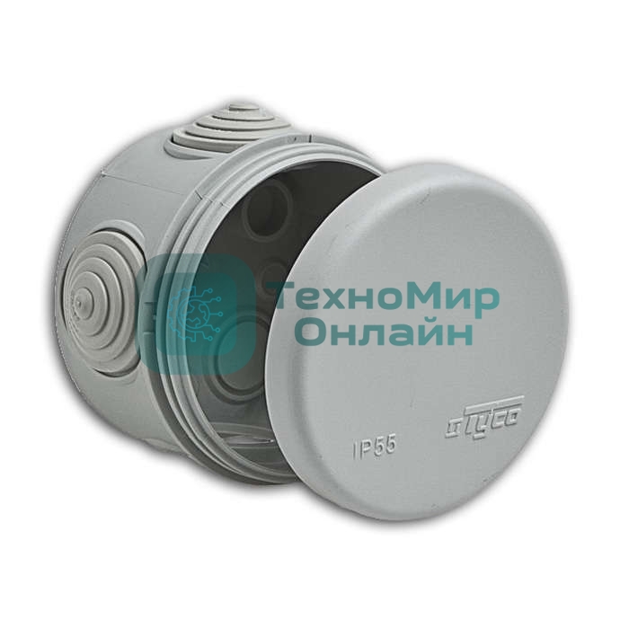 Рувинил 67020 Тусо.Коробка расп. для о/п, D = 70 мм, Н = 50 мм, 4 ввода, IP55 (св.-серая)