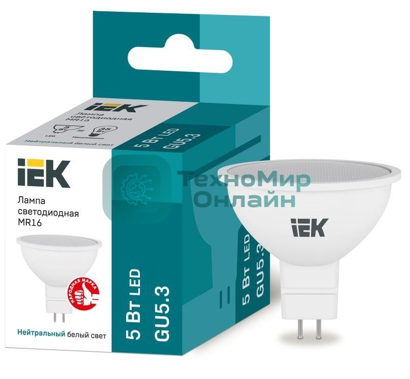 Лампа cветодиодная IEK LLE-MR16-5-230-40-GU5 ECO MR16 софит 5Вт 230В 4000К GU5.3