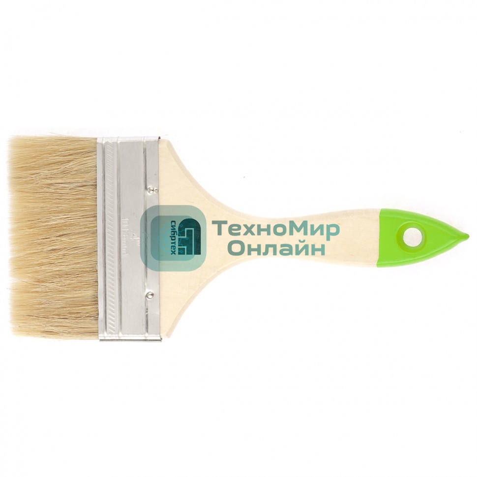 Кисть Сибртех плоская 100 мм, натуральная щетина, деревянная рукоятка