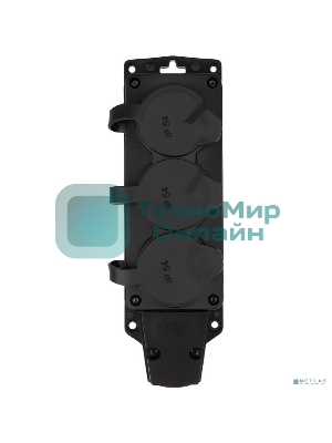 Розетка (колодка) Rexant влагозащищенная с крышкой 3 гнезда COMPACT, с/з, 16А, IP54, каучук, черный
