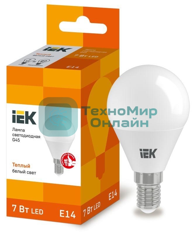 Лампа cветодиодная IEK LLE-G45-7-230-30-E14 ECO G45 шар 7Вт 230В 3000К E14