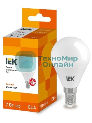 Лампа cветодиодная IEK LLE-G45-7-230-30-E14 ECO G45 шар 7Вт 230В 3000К E14