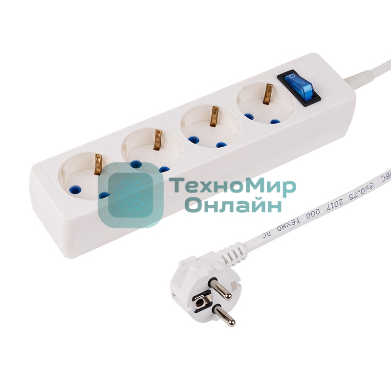 Сетевой фильтр PROconnect STANDARD 4 гнезда, 5 м, 3х0.75 мм², с/з + автовыкл., белый