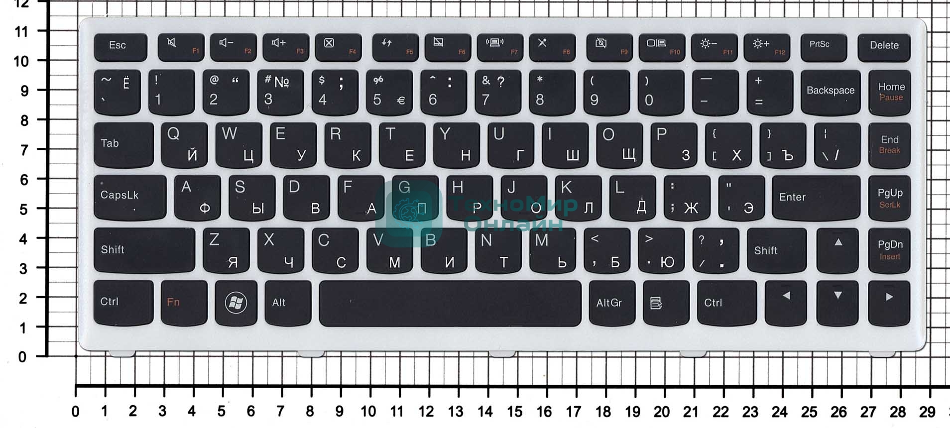 Клавиатура для ноутбука Lenovo IdeaPad U310 черная с серой рамкой