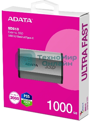Внешний SSD ADATA SD810, 1TB, USB 3.2 Gen 2x2 Type-C, R/W 2000/2000, серебристый