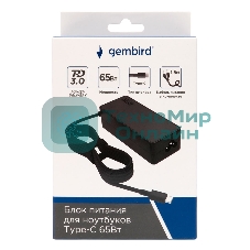 Блок питания Gembird для ноутбуков NPA-DC10, PD3.0, 65Вт, штекер Type-C
