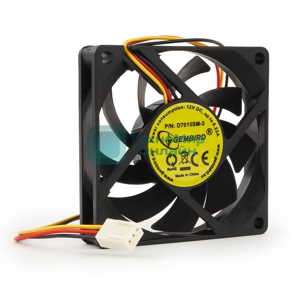 Вентилятор для корпуса Gembird черный, 70 мм, 4000 об/мин, 37.6 дБ, 3 pin