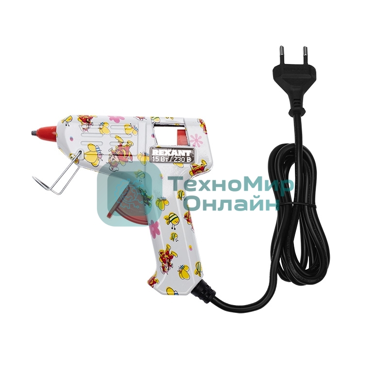 Клеевой пистолет Rexant, 15 Вт, Ø7 мм + набор цветных стержней 12 шт, блистер