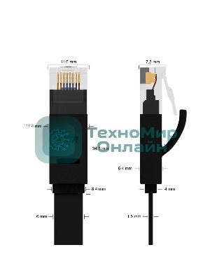 Патч-корд Greenconnect PROF плоский прямой 10.0m, UTP медь cat.6, черный, позолоченные контакты, 30 AWG, GCR-LNC616-10.0m, ethernet high speed 10 Гбит/с, RJ45, T568B