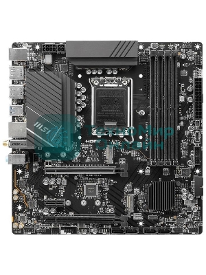 Материнская плата MSI PRO B760M-A WIFI, LGA 1700, Intel B760, 4xDDR5, 4xSATA, 2xM.2, 1xPCI-E 4.0 x16, 1xPCI-E 4.0 x4, 2xHDMI, 2xDP, 1x2.5Gb LAN, 2xUSB-A 2.0, 2xUSB 3.2 Gen 1, 2xUSB 3.2 Gen 2, 3x3.5 мм, 7.1, Micro-ATX