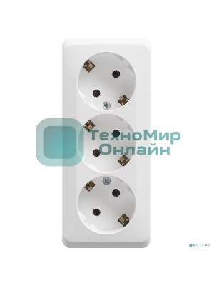 Тройная розетка Schneider Electric ЭТЮД O/У с заземлением без шторок 16А 250B, белый,