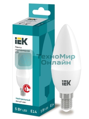 Лампа cветодиодная IEK LLE-C35-5-230-40-E14 ECO C35 свеча 5Вт 230В 4000К E14