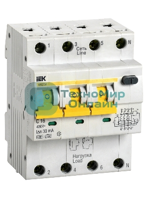 Выключатель автоматический дифференциального тока 4п (3P+N) C 16А 30мА тип A 6кА АВДТ-34 IEK MAD22-6-016-C-30