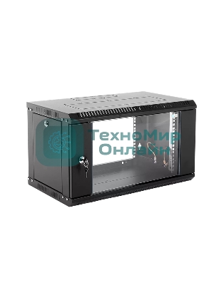 Шкаф телеком. настенный разборный 6U (600х520) дверь стекло, черный (ШРН-Э-6.500-9005)