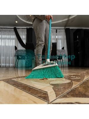 Щетка Home Palisad пластмасс. для подмет. пола, премиум, 23 см, c черенком, 120 см, бирюз. щетина