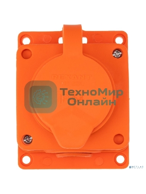 Розетка (колодка) Rexant влагозащищенная с крышкой 1 гнездо COMPACT, с/3, 16А, IP54, каучук, оранжевый