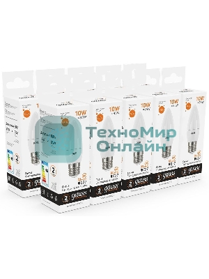 Лампа светодиодная Gauss Elementary 30210 10Вт цок.:E27 свеча 220B 3000K св.свеч.бел.теп. (упак.:10шт)