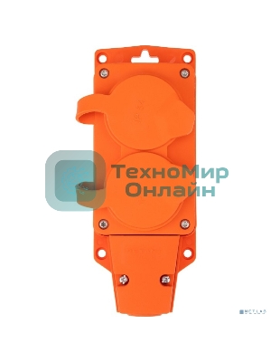 Розетка (колодка) Rexant влагозащищенная с крышкой 2 гнезда COMPACT, с/з, 16А, IP54, каучук, оранжевый