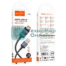 Кабель USB2.0 Hoco AM/Type-C, 5А, с дисплеем, X118, 1м, черный, коробка