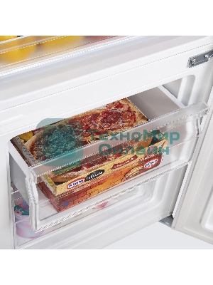 Холодильник Maunfeld MFF144SFW белый глянц. двухкамерный 154/52л морозилка снизу, ручная разморозка