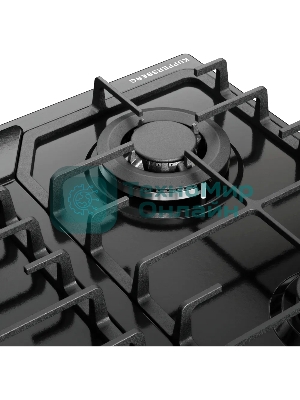 Варочная панель Kuppersberg FS 66 B, газ, High-Tech, 58 см, автоматический электроподжиг, газ-контроль, форсунки под сжиженый газ, SABAF конфорки, чугунные решетки, цвет черный, цвет фурнитуры черный