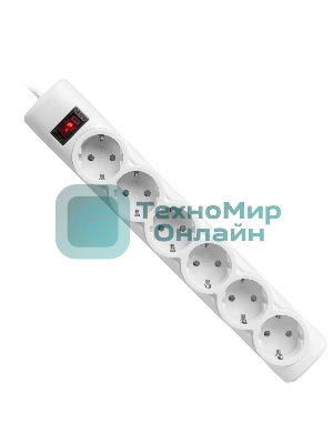 Сетевой фильтр Defender DFS 155 5.0 m, 6 розеток, белый