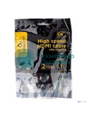 Кабель HDMI Cablexpert CCF2-HDMI4-1M, 19M/19M, v2.0, медь, позол.разъемы, экран, 2 фер.кольца, 1м, черный, пакет