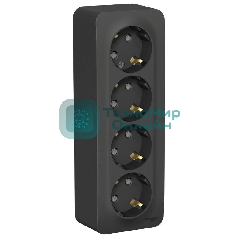 Розетка 4-ая с/з со шторками 16А, 250В, изолир. пластина SE Blanca наруж Антрацит