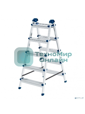 Стремянка двухсторонняя Сибртех 5 ст., сталь профиль, стальные ступени