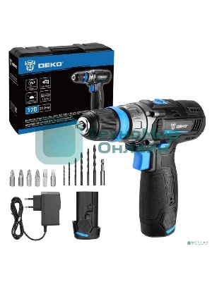 Дрель-шуруповерт Deko DKCD12V PRO, 12 В, 1.5 Ач, 32 Нм, щеточный