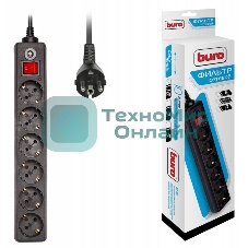 Сетевой фильтр Buro 600SH-1.8-B 1.8 м, 6 розеток, черный, коробка