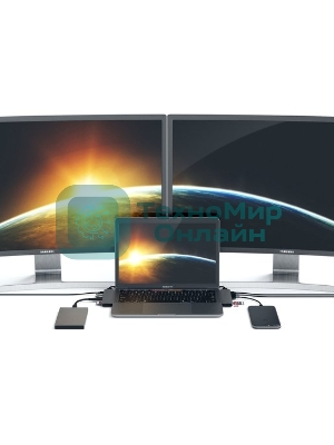 USB-концентратор Satechi Aluminum Pro Hub для Macbook Pro (USB-C). Порты: HDMI, Thunderbolt 3, USB Type-C, SD, microSD, 2 x USB 3.0. серый космос.