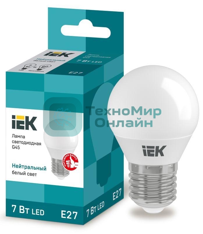 Лампа светодиодная IEK LLE-G45-7-230-40-E27 ECO G45 7Вт шар 4000К белый E27 630лм 230-240В