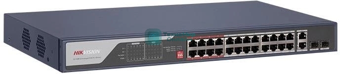 Коммутатор Hikvision DS-3E0326P-E(C) (L2) 24x1 Гбит/с 2xКомбо(1000BASE-T/SFP) 2SFP 24PoE 370W неуправляемый