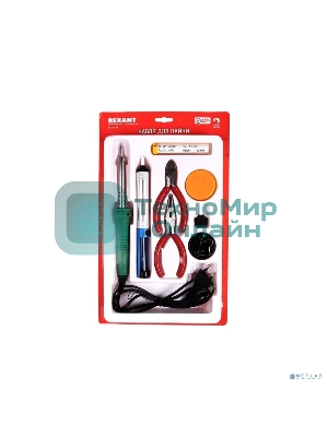 Набор для пайки Rexant №13 (паяльник 30Вт, подставка, канифоль, припой, бокорезы, тонкогубцы)